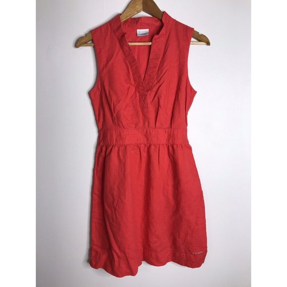 Columbia Dresses & Skirts - Columbia Linen Blend Dress Women's XS Red Sleeveless V-Neck Pullover Tie Back
